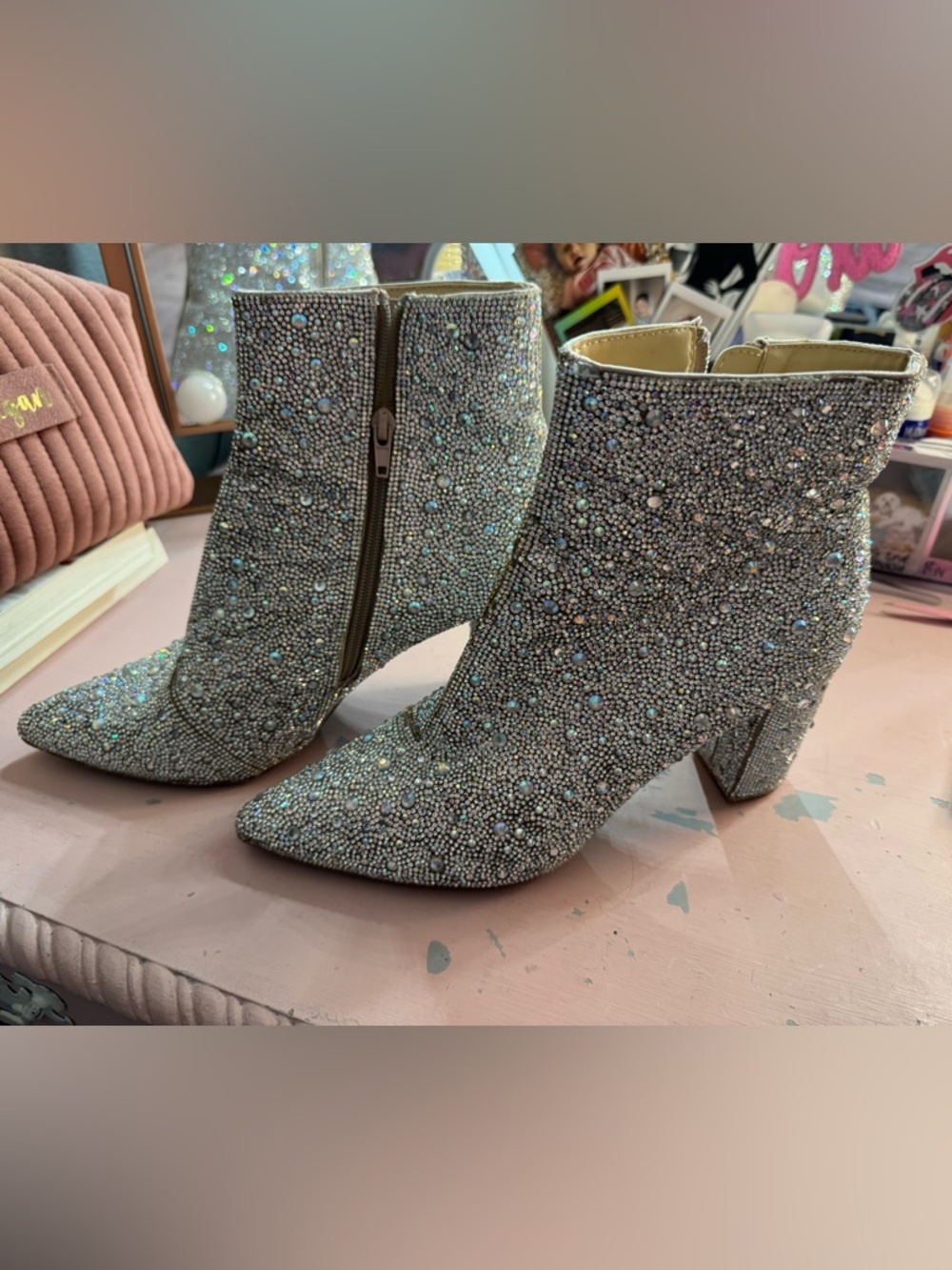 Betsey Johnson Silver Crystal Embellished Ankle Booties